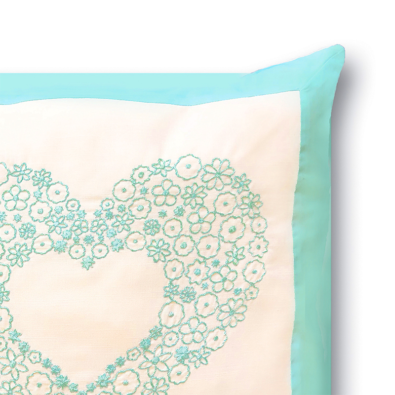 Cyan Embroidered Heart Cushion